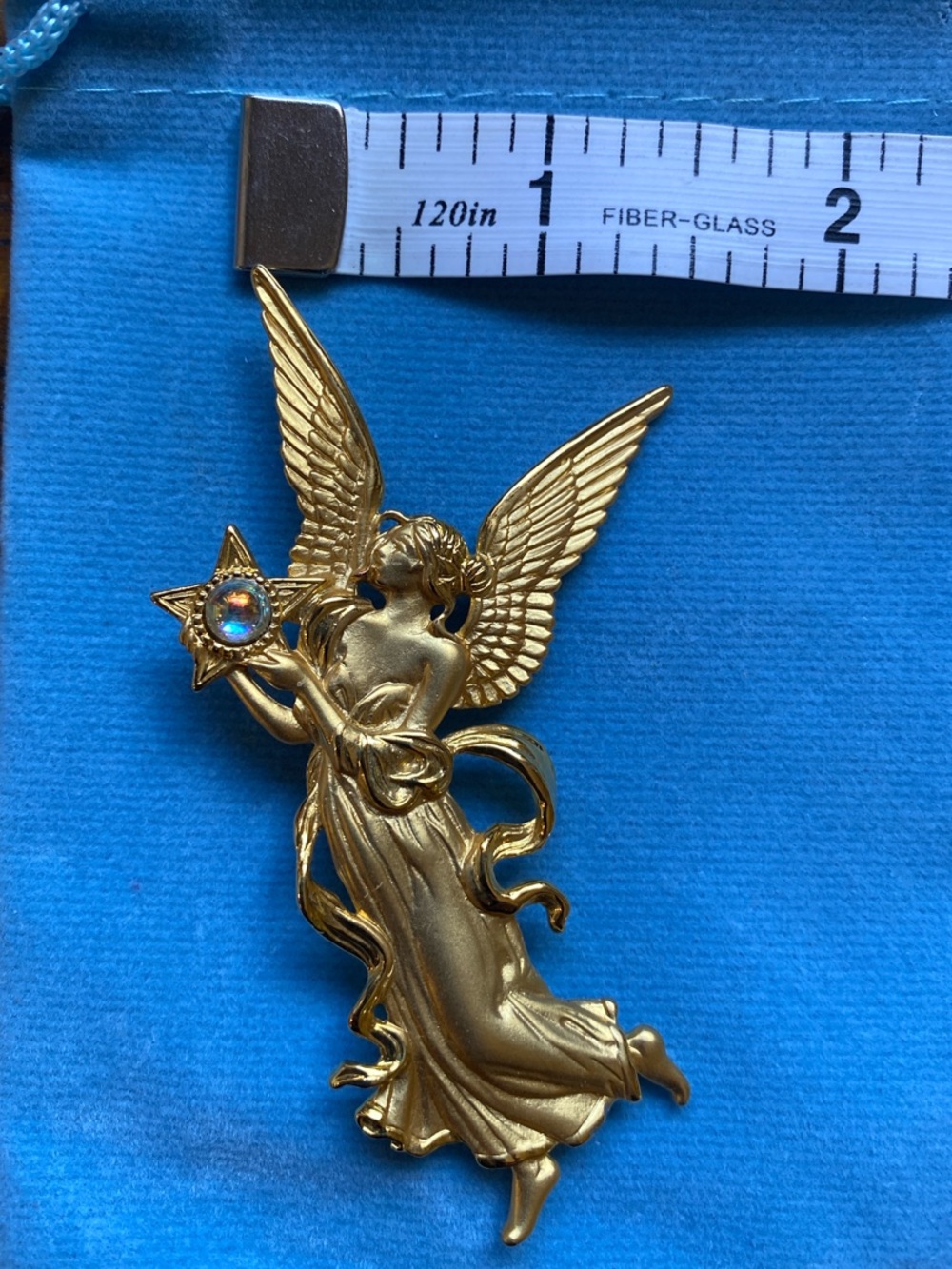 Gold Toned Angel Wing Star Brooch with Opalescent Accent - Picture 4 of 4